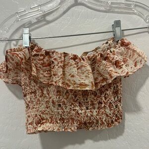 Olivaceous Brown Ruffled Tube Top‎ floral ruffle casual fairycore crop strapless